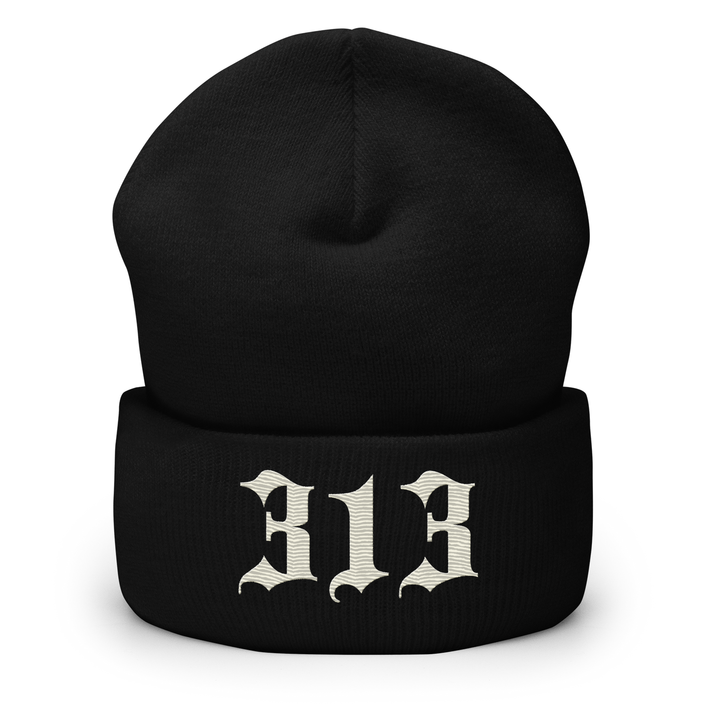 Detroit '313' Cuffed Beanie (Old English Font) | Ivory White