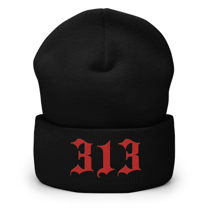 Detroit '313' Cuffed Beanie (Old English Font) | Aliform Red