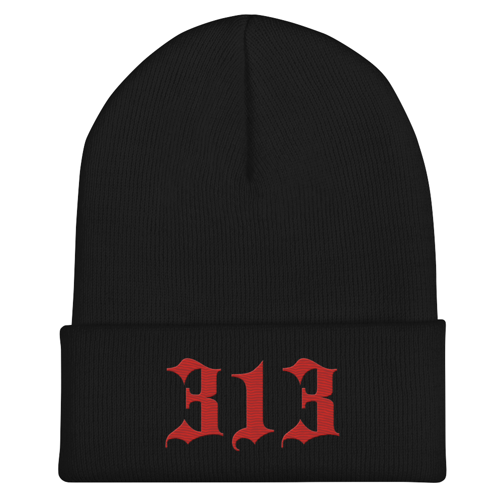 Detroit '313' Cuffed Beanie (Old English Font) | Aliform Red