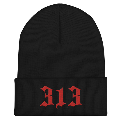 Detroit '313' Cuffed Beanie (Old English Font) | Aliform Red