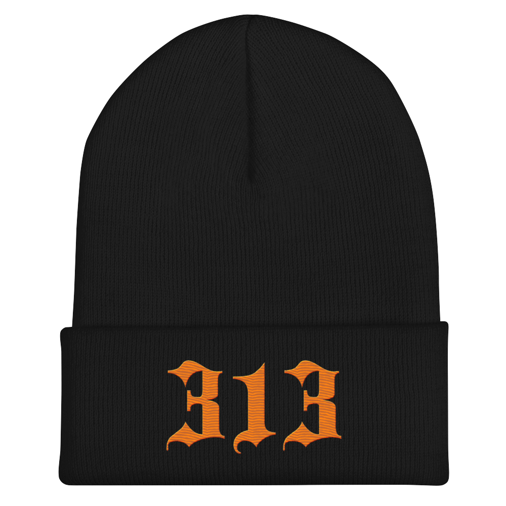 Detroit '313' Cuffed Beanie (Old English Font) | Orange