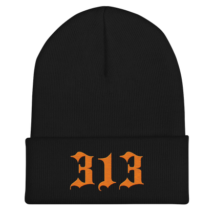 Detroit '313' Cuffed Beanie (Old English Font) | Orange