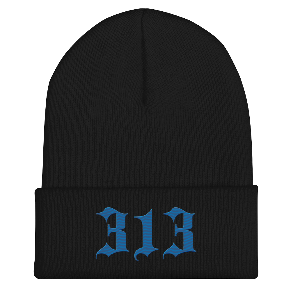 Detroit '313' Cuffed Beanie (Old English Font) | Azure