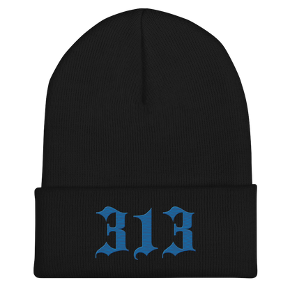 Detroit '313' Cuffed Beanie (Old English Font) | Azure