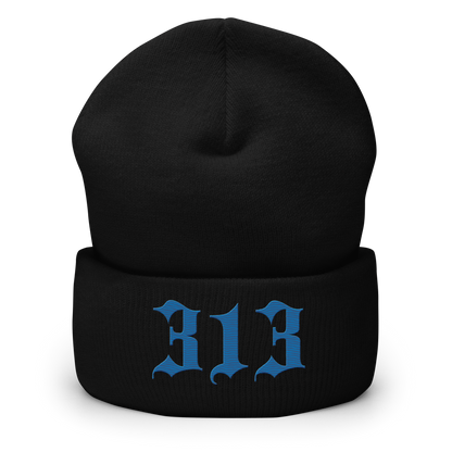 Detroit '313' Cuffed Beanie (Old English Font) | Azure