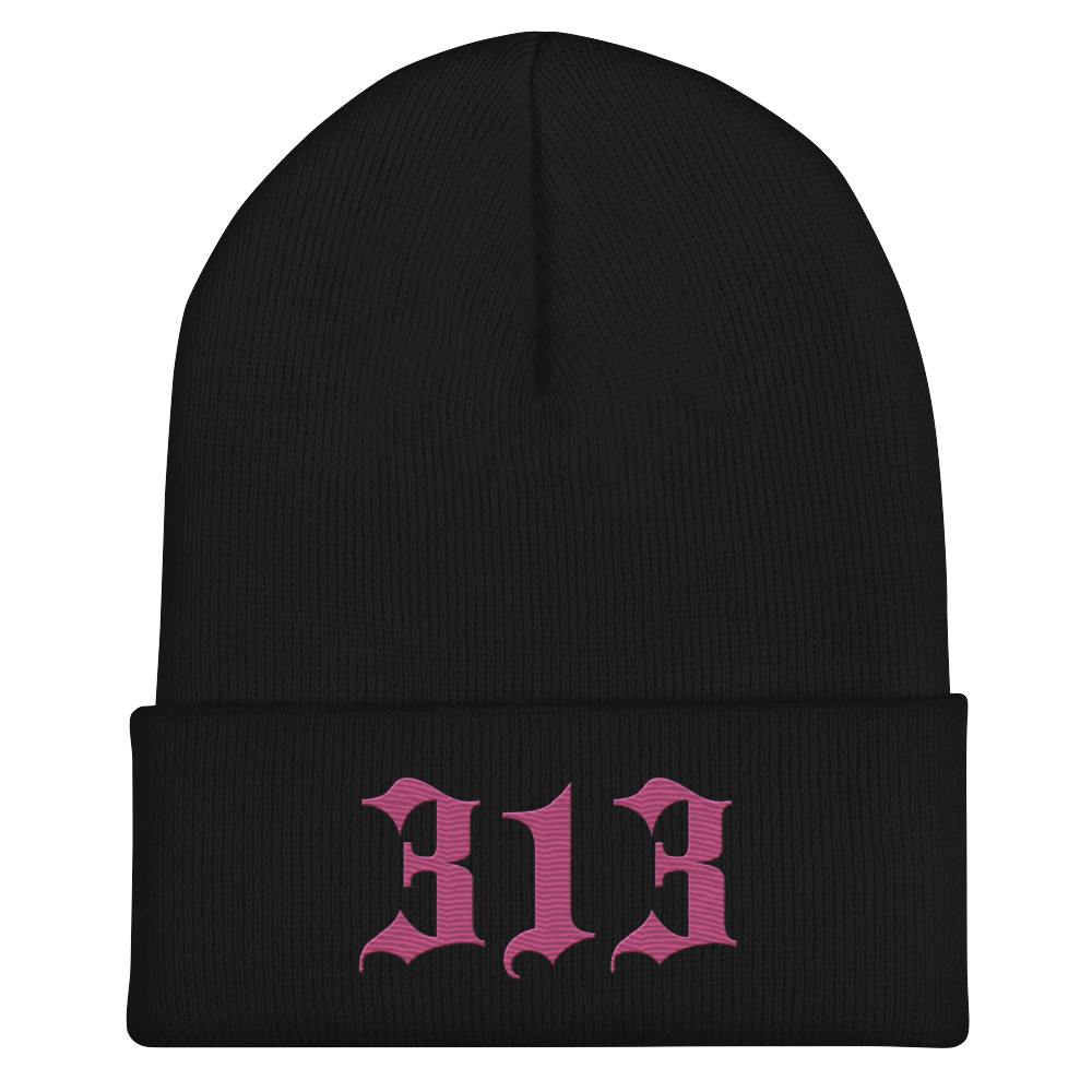 Detroit '313' Cuffed Beanie (Old English Font) | Apple Blossom Pink