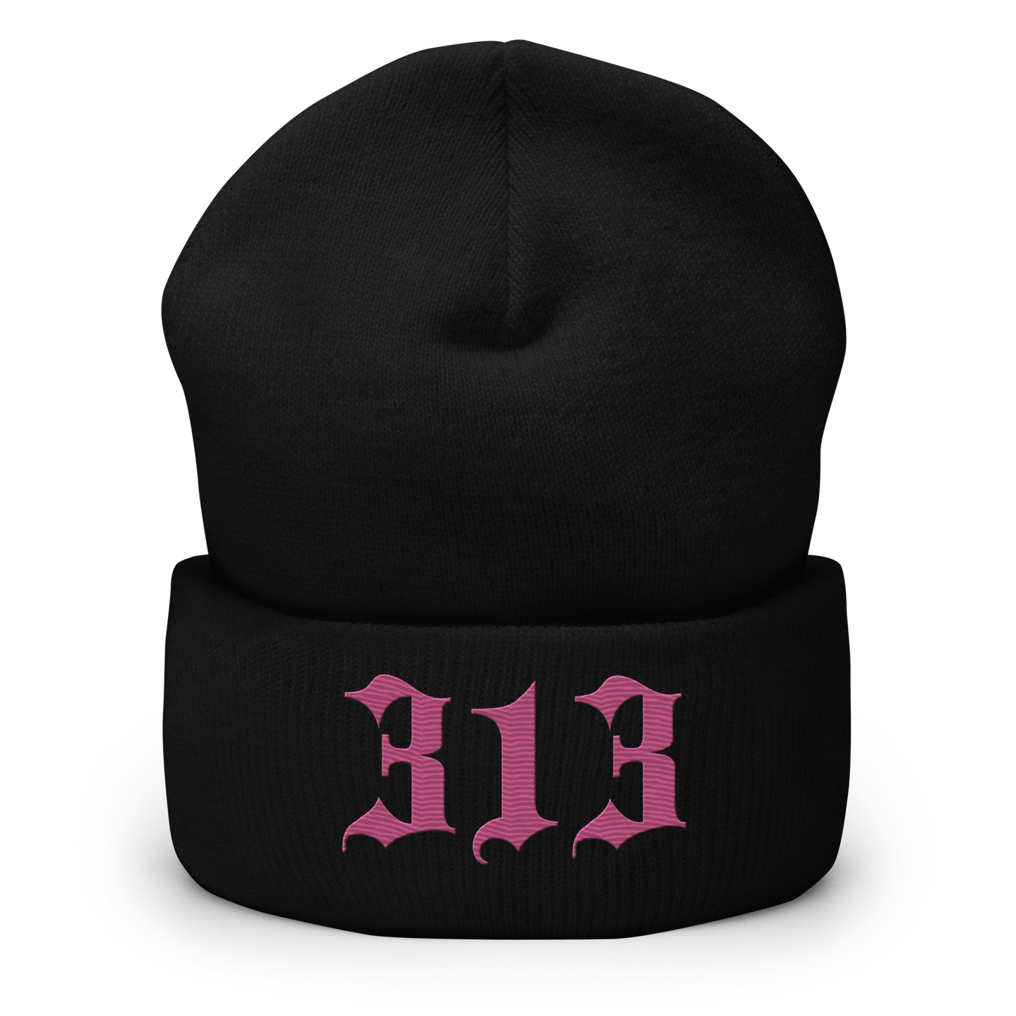 Detroit '313' Cuffed Beanie (Old English Font) | Apple Blossom Pink