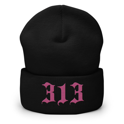 Detroit '313' Cuffed Beanie (Old English Font) | Apple Blossom Pink