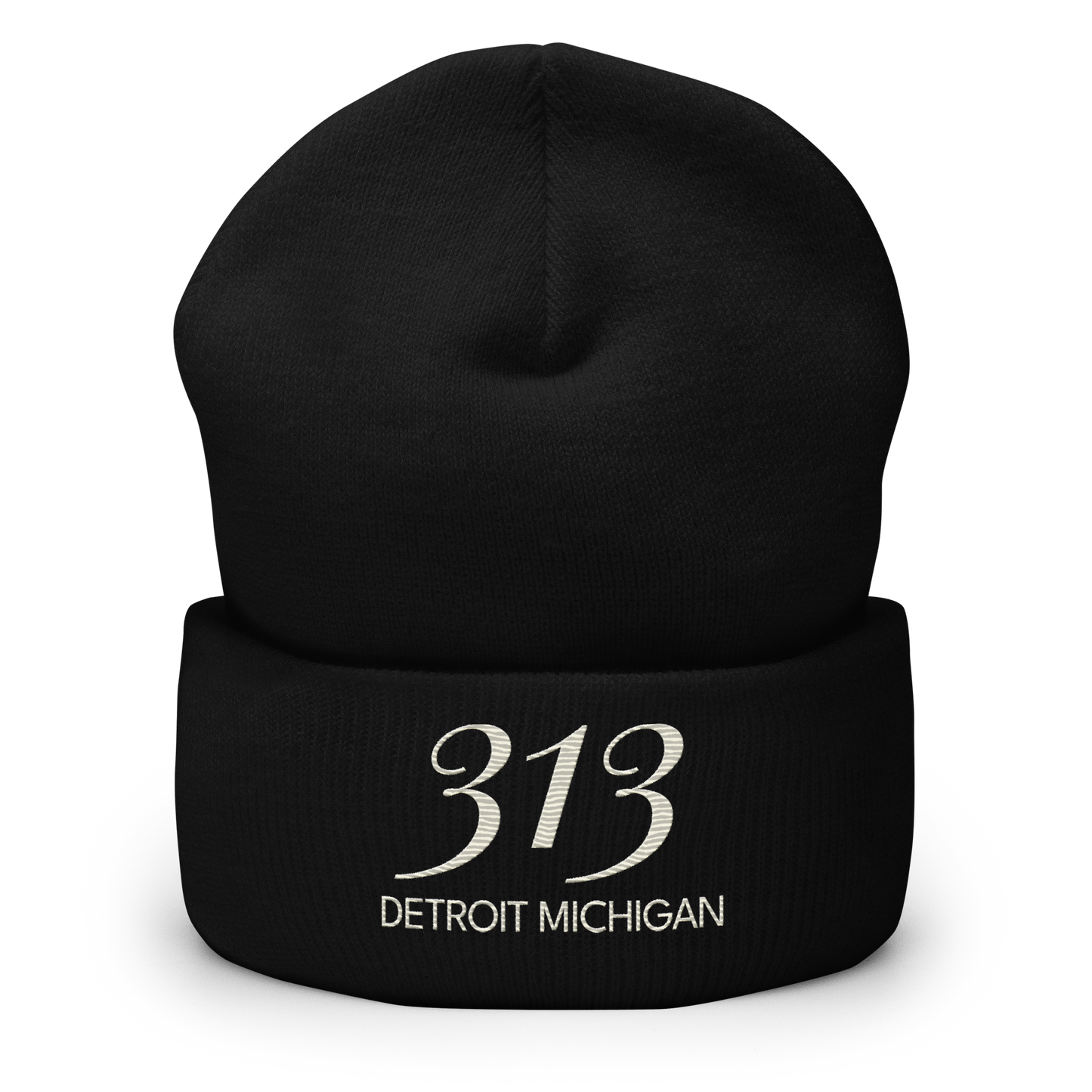 '313 Detroit Michigan' Cuffed Beanie | Ivory White