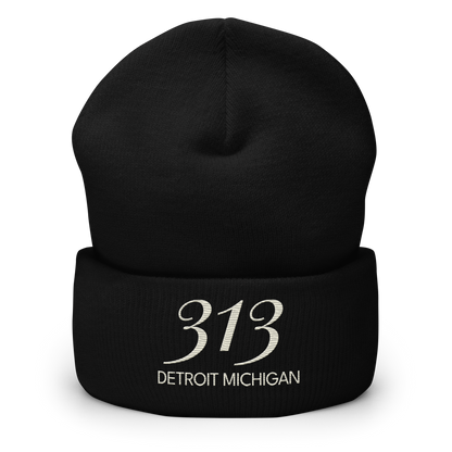 '313 Detroit Michigan' Cuffed Beanie | Ivory White