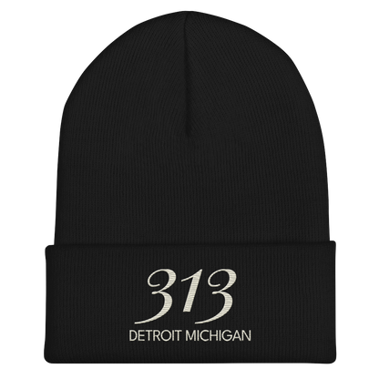 '313 Detroit Michigan' Cuffed Beanie | Ivory White