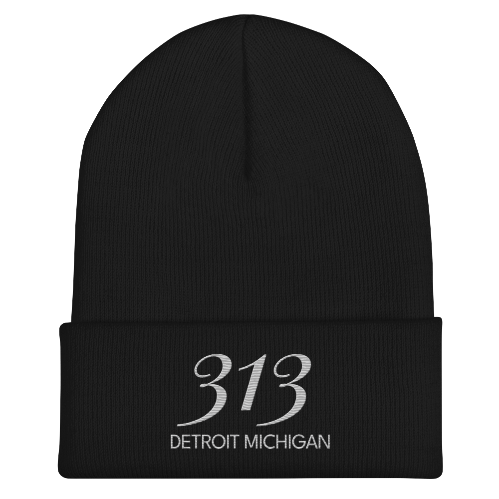 '313 Detroit Michigan' Cuffed Beanie | Platinum