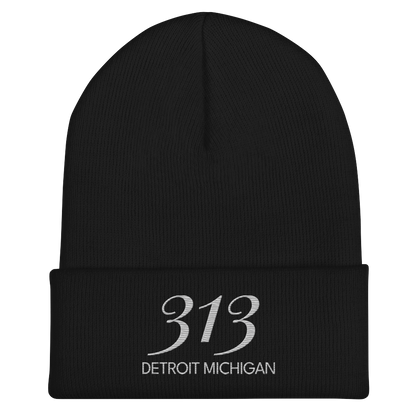 '313 Detroit Michigan' Cuffed Beanie | Platinum