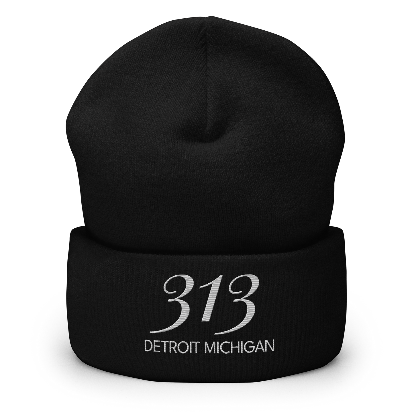 '313 Detroit Michigan' Cuffed Beanie | Platinum