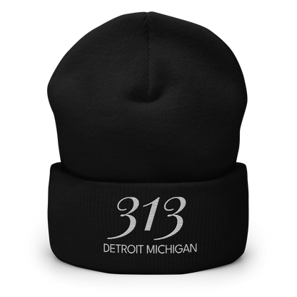 '313 Detroit Michigan' Cuffed Beanie | Platinum