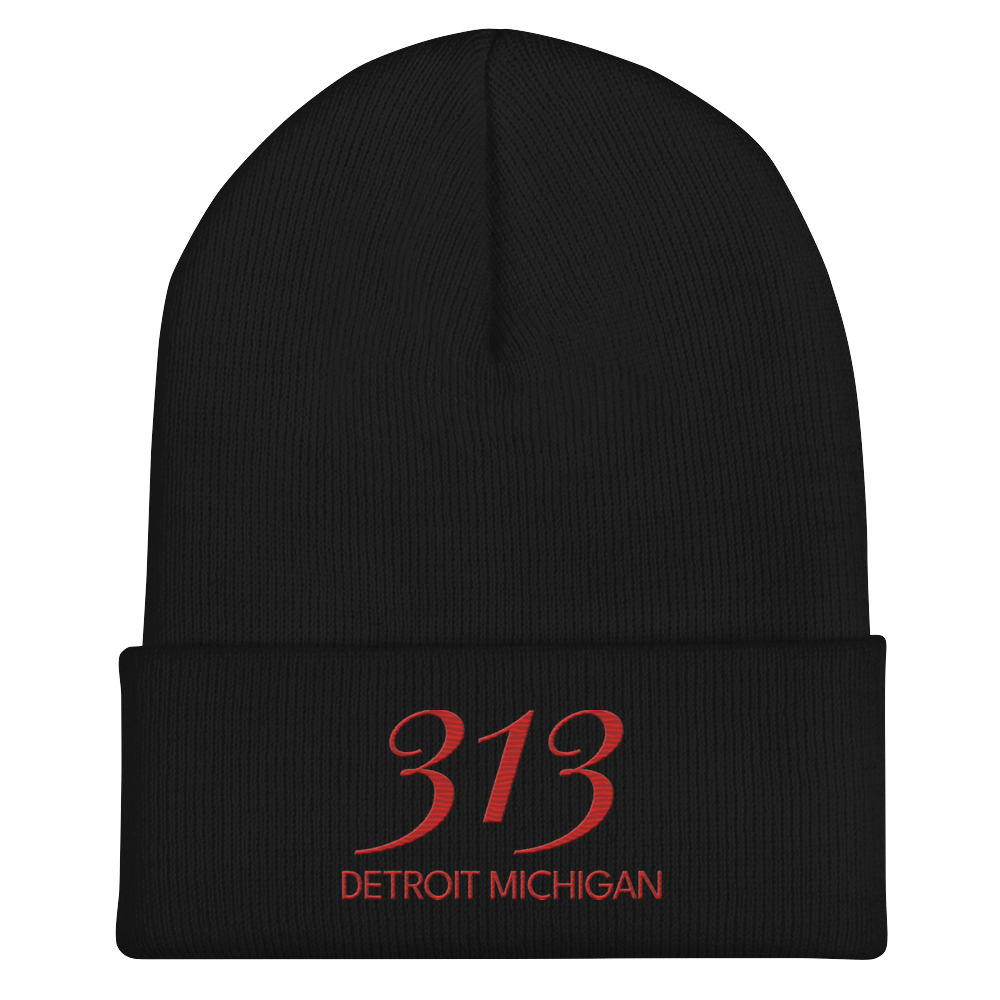 '313 Detroit Michigan' Cuffed Beanie | Aliform Red