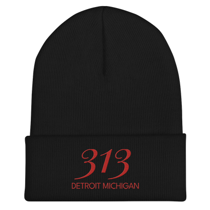 '313 Detroit Michigan' Cuffed Beanie | Aliform Red