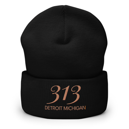 '313 Detroit Michigan' Cuffed Beanie | Copper