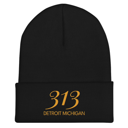 '313 Detroit Michigan' Cuffed Beanie | Gold