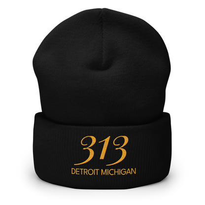 '313 Detroit Michigan' Cuffed Beanie | Gold