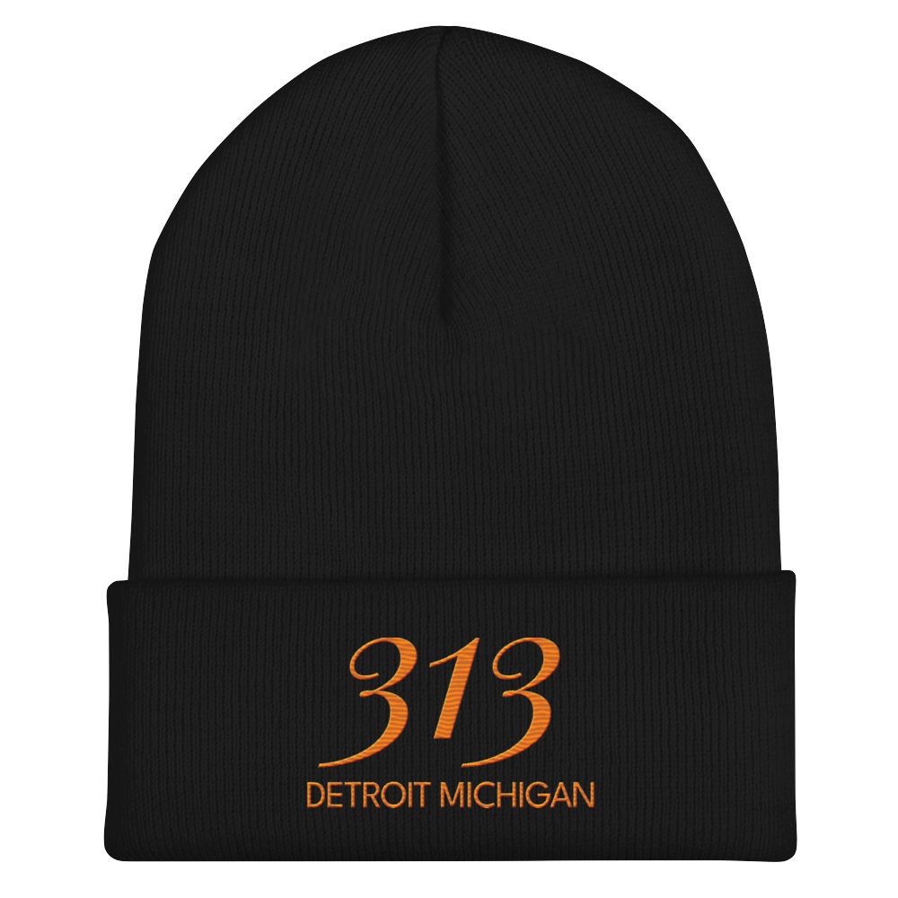 '313 Detroit Michigan' Cuffed Beanie | Orange