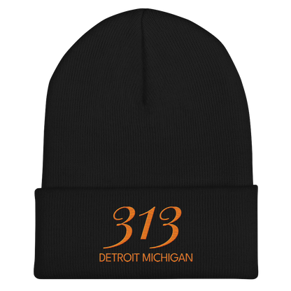 '313 Detroit Michigan' Cuffed Beanie | Orange