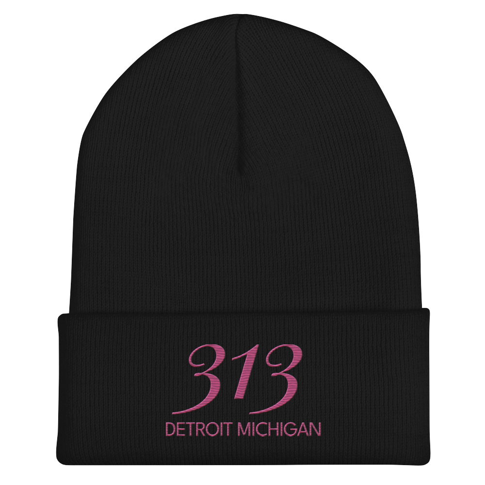 '313 Detroit Michigan' Cuffed Beanie | Apple Blossom Pink