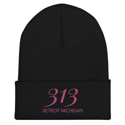 '313 Detroit Michigan' Cuffed Beanie | Apple Blossom Pink