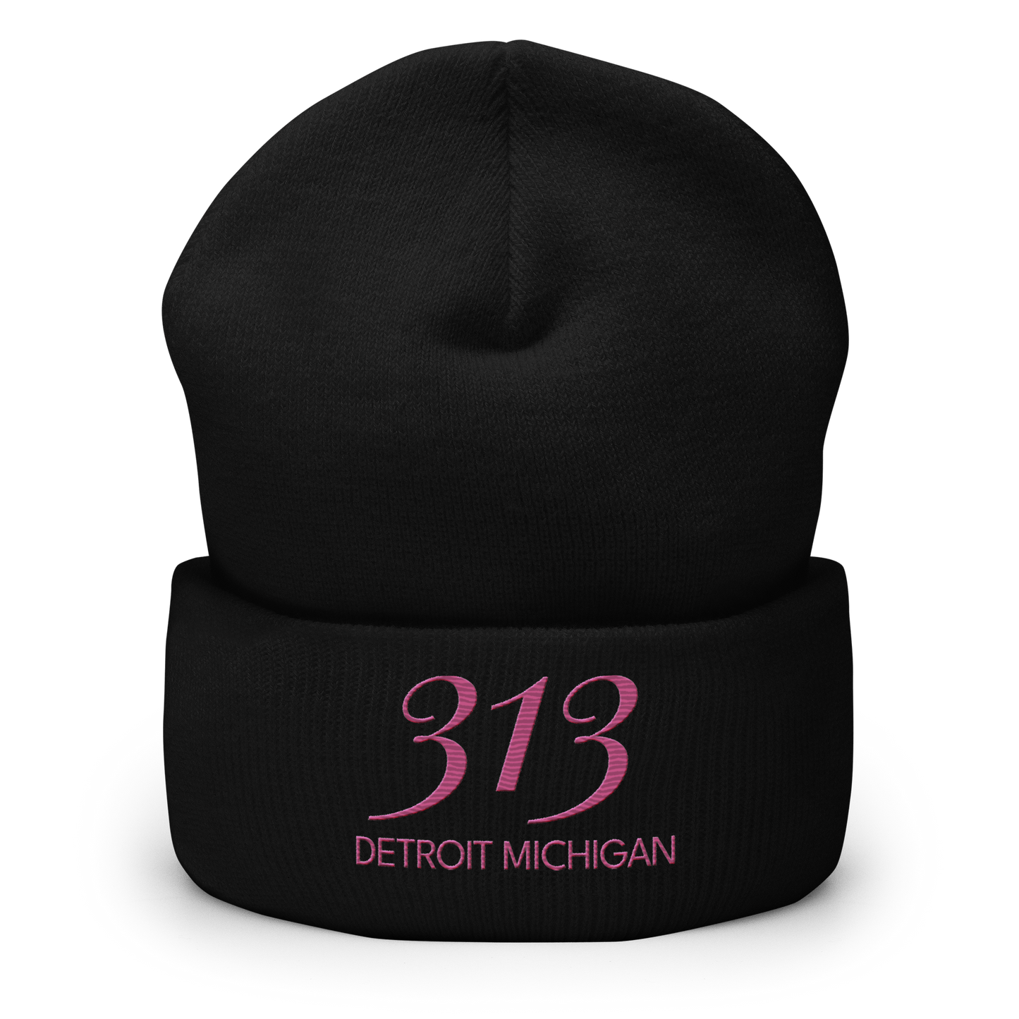 '313 Detroit Michigan' Cuffed Beanie | Apple Blossom Pink