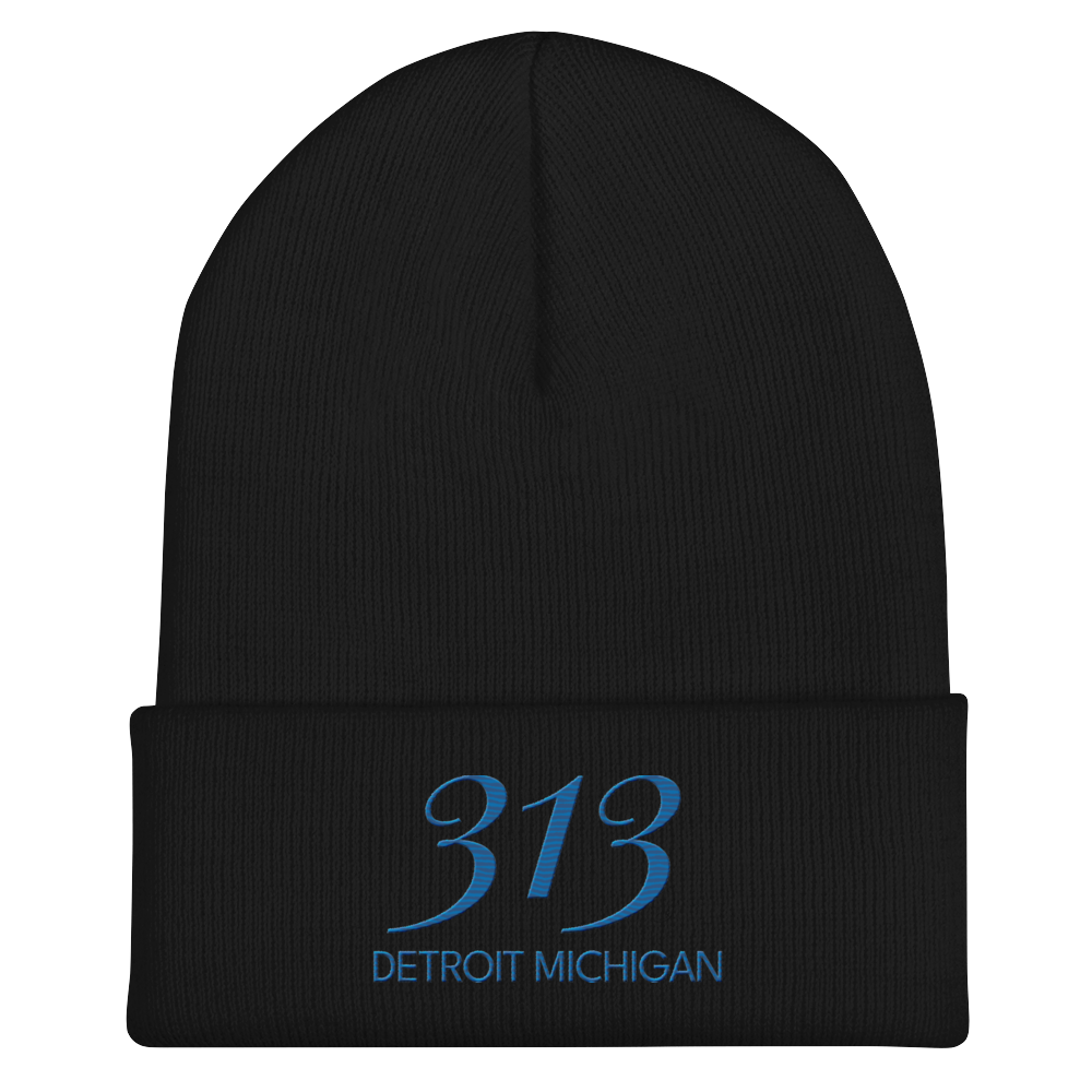 '313 Detroit Michigan' Cuffed Beanie | Azure