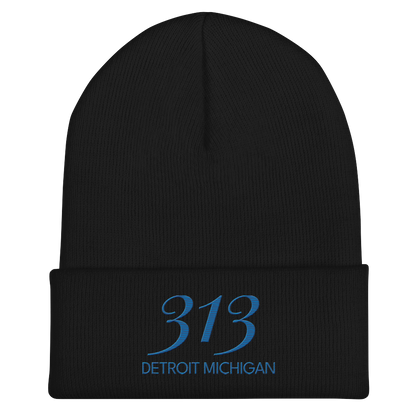 '313 Detroit Michigan' Cuffed Beanie | Azure