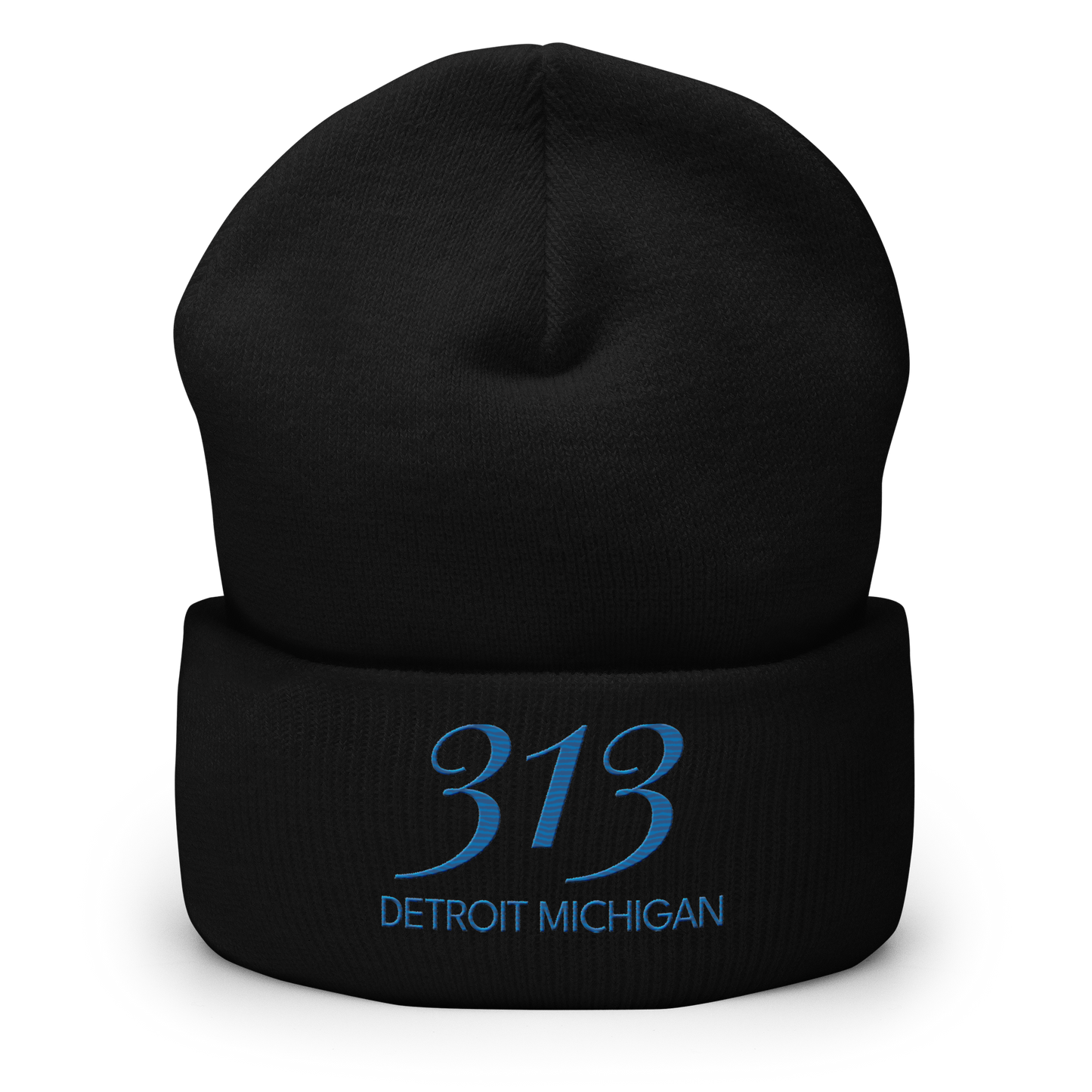 '313 Detroit Michigan' Cuffed Beanie | Azure