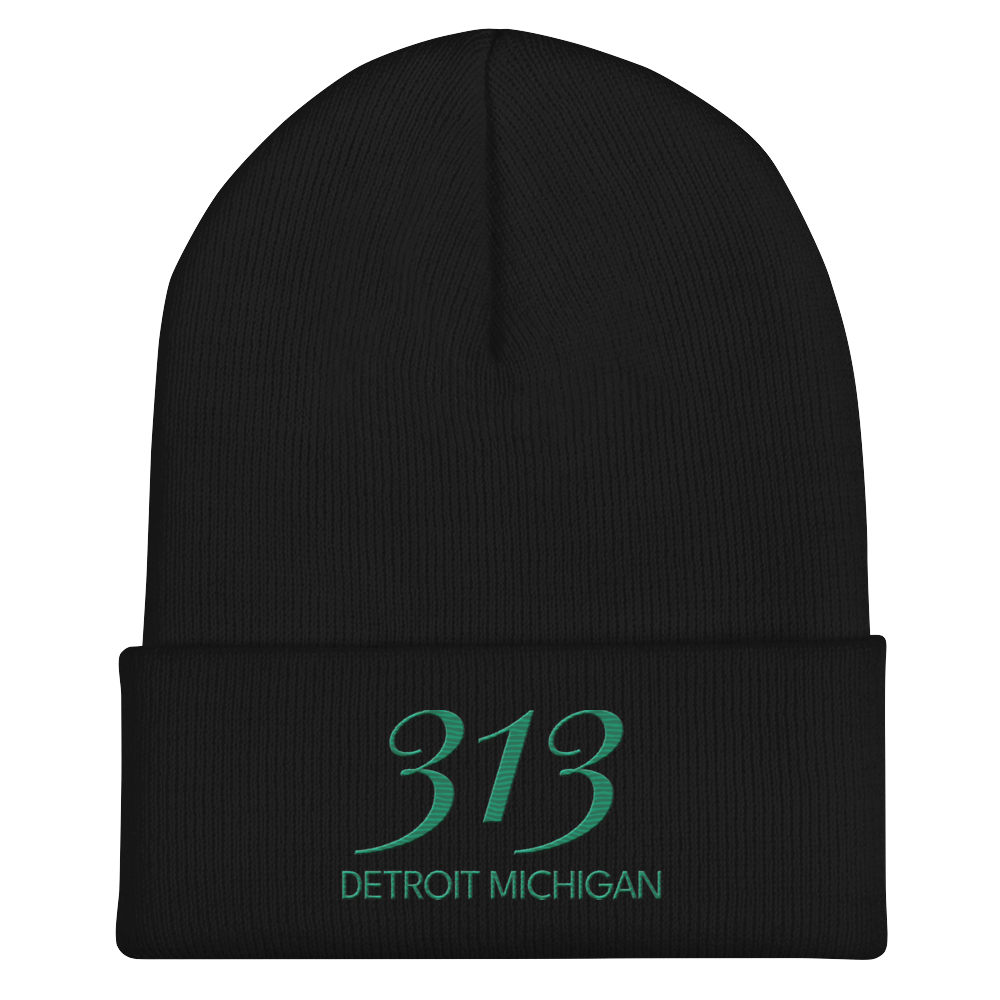 '313 Detroit Michigan' Cuffed Beanie | Emerald Green