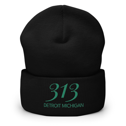 '313 Detroit Michigan' Cuffed Beanie | Emerald Green