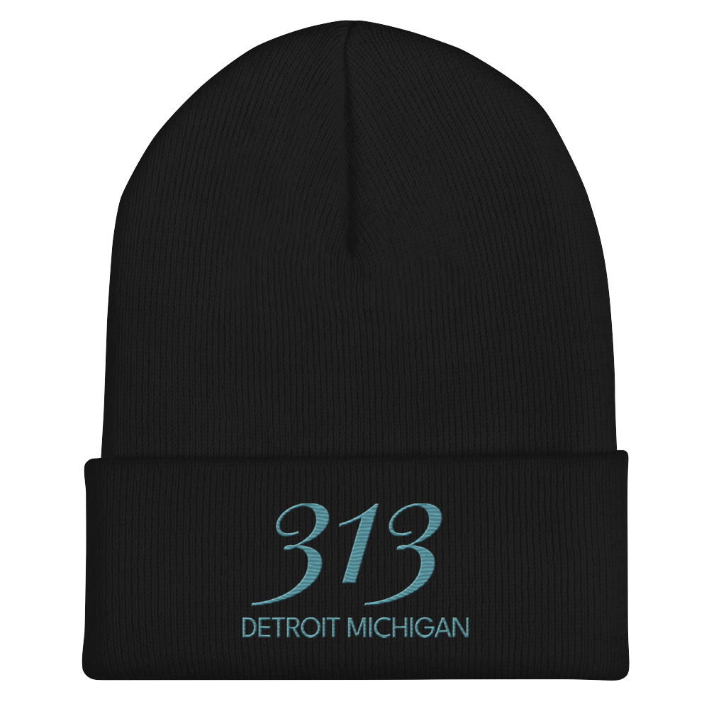 '313 Detroit Michigan' Cuffed Beanie | Huron Blue