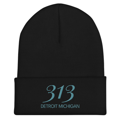 '313 Detroit Michigan' Cuffed Beanie | Huron Blue