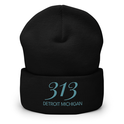 '313 Detroit Michigan' Cuffed Beanie | Huron Blue