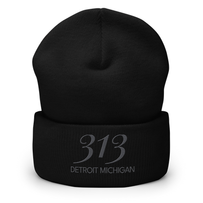 '313 Detroit Michigan' Cuffed Beanie | Iron Ore Grey