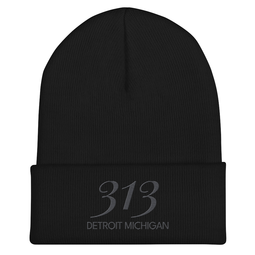 '313 Detroit Michigan' Cuffed Beanie | Iron Ore Grey