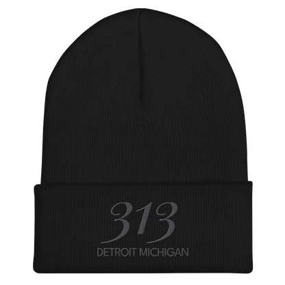 '313 Detroit Michigan' Cuffed Beanie | Iron Ore Grey