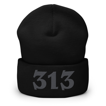 Detroit '313' Cuffed Beanie (Angry Font) | Iron Ore Grey