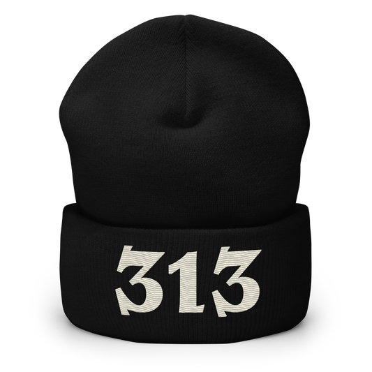 Detroit '313' Cuffed Beanie (Angry Font) | Ivory White