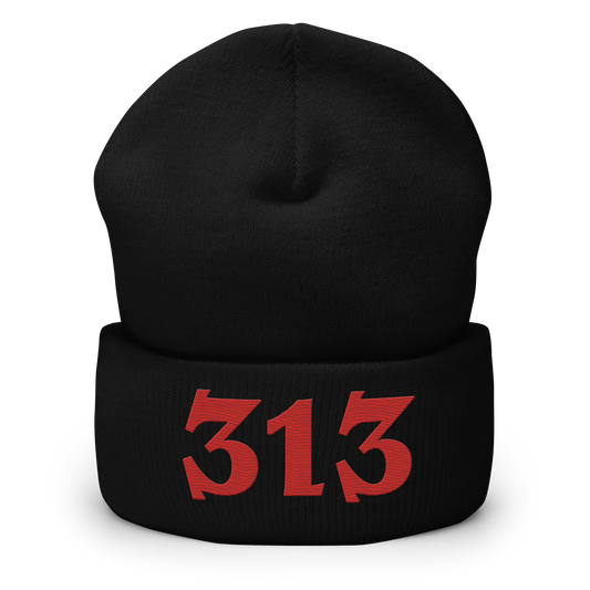 Detroit '313' Cuffed Beanie (Angry Font) | Aliform Red