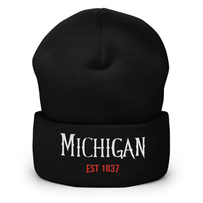 'Michigan EST 1837' Cuffed Beanie | Spooky Drama Parody