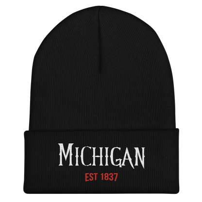 'Michigan EST 1837' Cuffed Beanie | Spooky Drama Parody