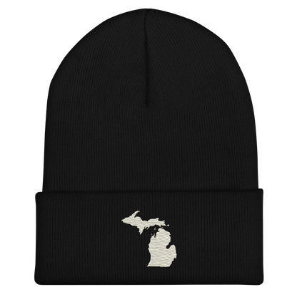 Michigan Cuffed Beanie | Ivory White Outline