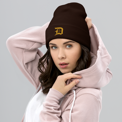 Detroit 'Old English D' Cuffed Beanie (Gold)