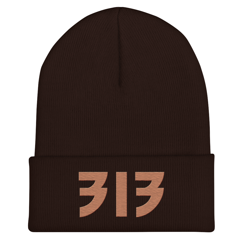 Detroit '313' Cuffed Beanie (Glam Font) | Copper