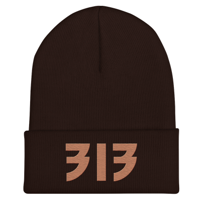 Detroit '313' Cuffed Beanie (Glam Font) | Copper