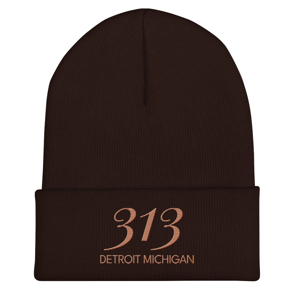 '313 Detroit Michigan' Cuffed Beanie | Copper